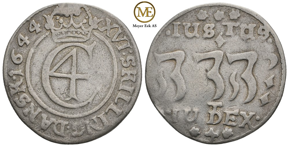 1 mark/16 skilling 1644 Christian IV. Kv.1/1+
