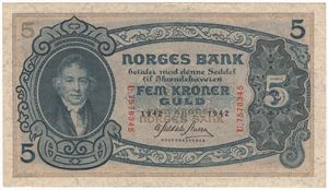 5 kroner 1942 U.7578345. Kv.0/01