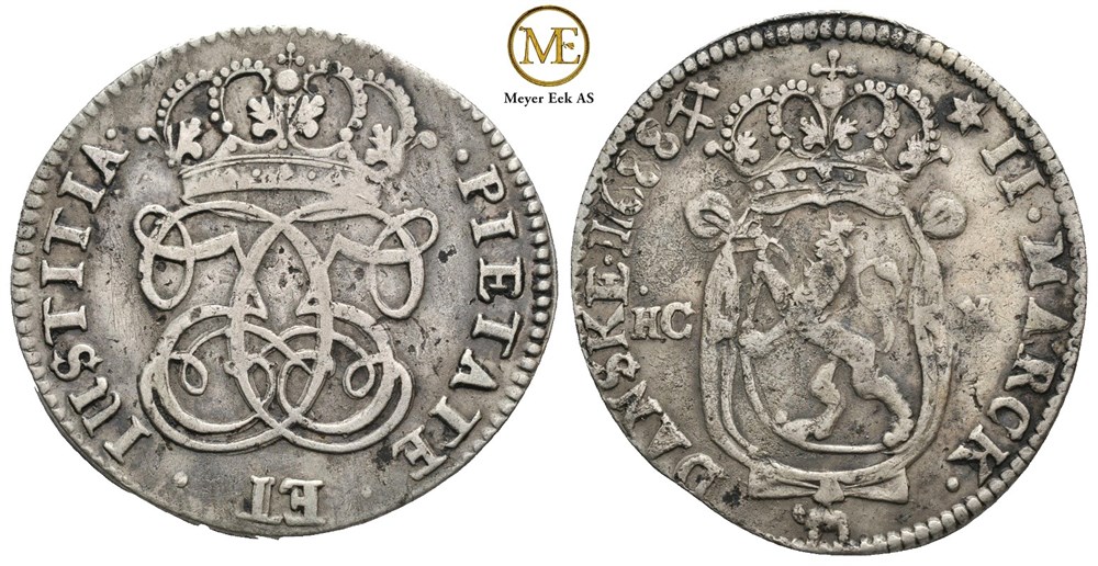 2 mark 1688 Christian V. Kv.1/1+