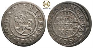 2 skilling 1665 Frederik III. Variant. Kv.1+