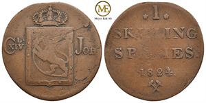 1 skilling 1824 Carl XIV Johan. Kv.1