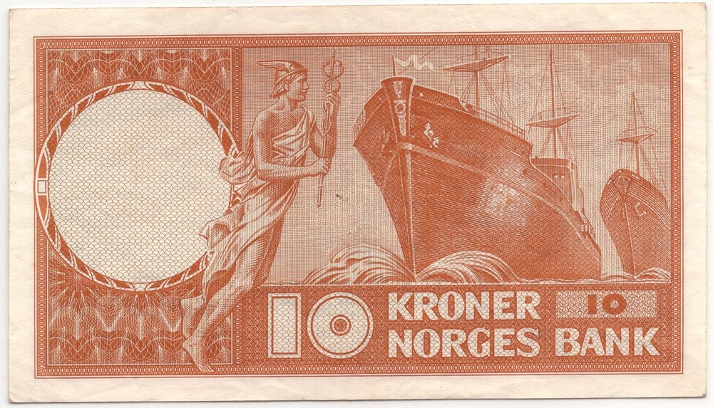 10 kroner 1957 Z.0259006 erstatningsseddel. Kv.1+