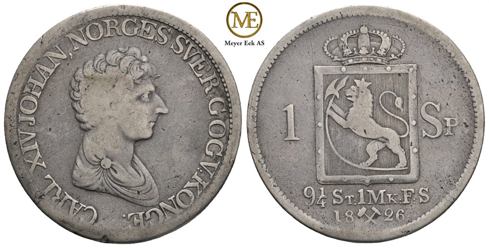 Speciedaler 1826 Middelthun. Carl XIV Johan. Kv.1