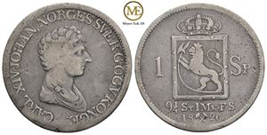 Speciedaler 1826 Middelthun. Carl XIV Johan. Kv.1
