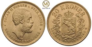 20 kroner 1877 Oscar II. Kv.0/01