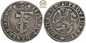 2 mark 1651 Frederik III. Kv.1+