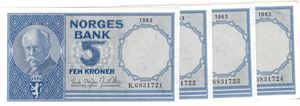 5 kroner 1963 K.6831721-24. Kv.0/01