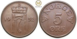 5 øre 1952 Haakon VII. Kv.0