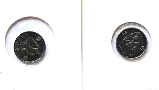 Norge 1 øre 1941 og 42 kv. 0