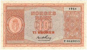 10 kroner 1951 P.6649055. Kv.0