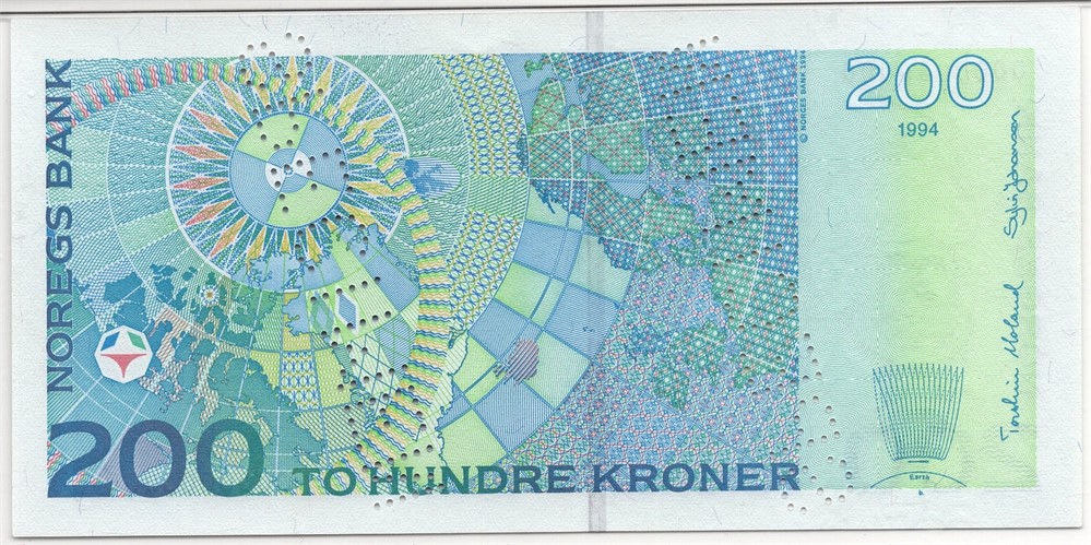 200 kroner 1994 0000000000. Specimen. Kv.0