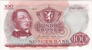 100 kroner 1971 X. Erstaningsseddel. 66 EPQ. Kv.0