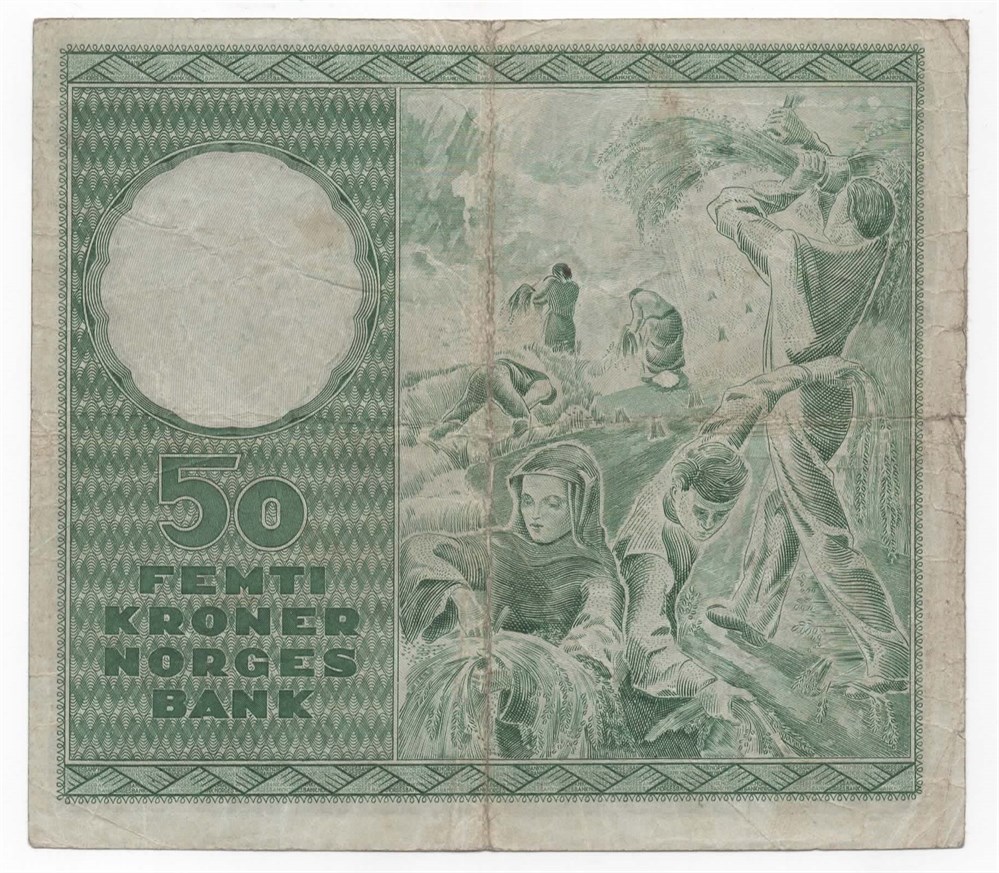 Norge 50 kroner 1952 B kv. 1-/2