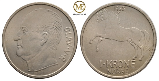 1 krone 1963 Olav V. Kv.0