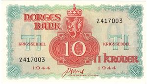 10 kroner 1944 Z.417003. London utg. Kv.0