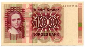 100 kroner 1977 QK erstatning ex. Skilling 1.4.17