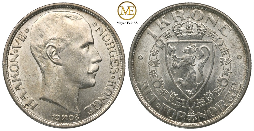 1 krone 1908 u/p Haakon VII. Kv.0