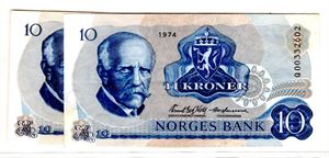 10 kroner 1974 QL og QO erstatning Kv. 01 og 1+