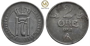 2 øre 1917 Haakon VII. Enkeltstrek. Kv.1+/01