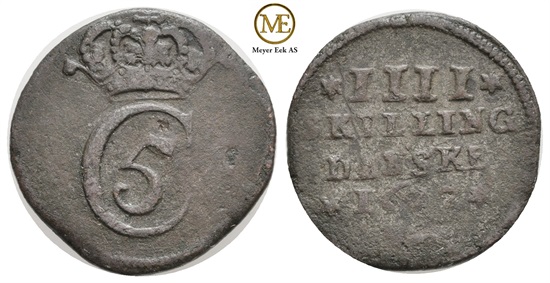 4 skilling 1677 Christian V. Kv.1-