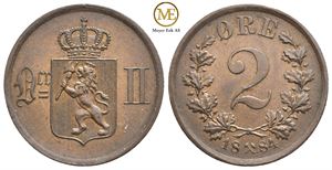 2 øre 1884 Oscar II. Kv.0/01