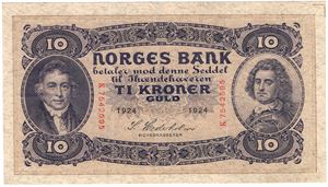 10 kroner 1924 K.7542595. Kv.1+