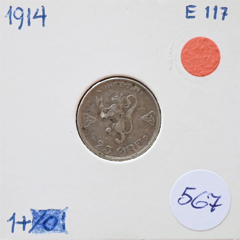 Norge 25 øre 1914 kv. 1+