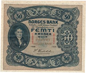 50 kroner 1930 B.0948190. S-seddel. Kv.1+