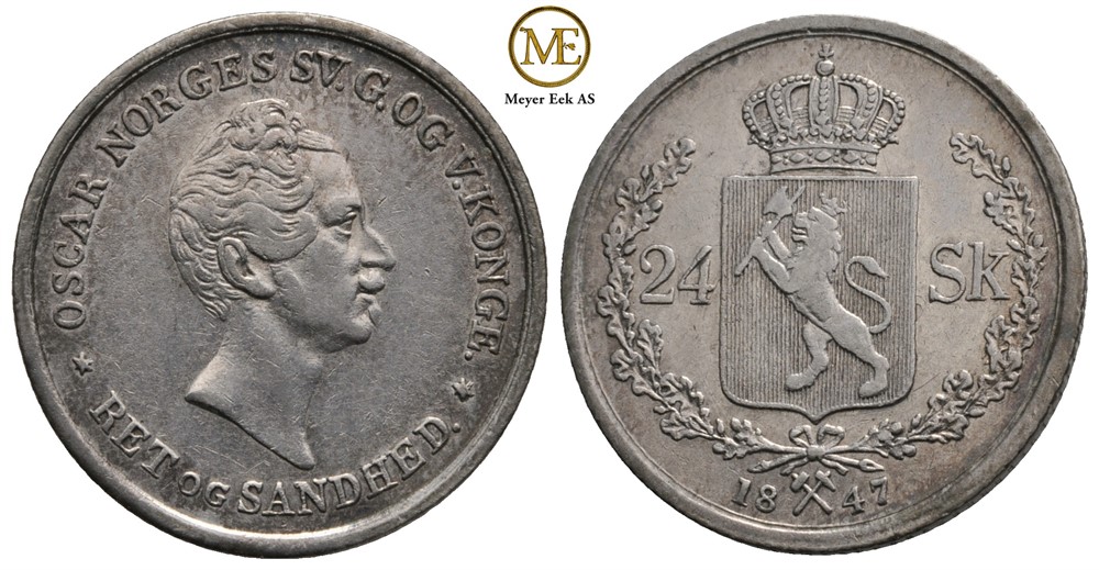 24 skilling 1847 Oscar I. NM.17. Kv.1+