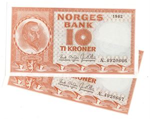 10 kroner 1962 Æ. I serie. Kv.0