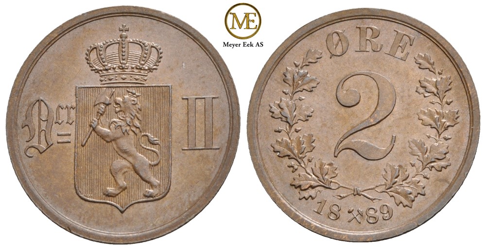 2 øre 1889 Oscar II. Kv.0