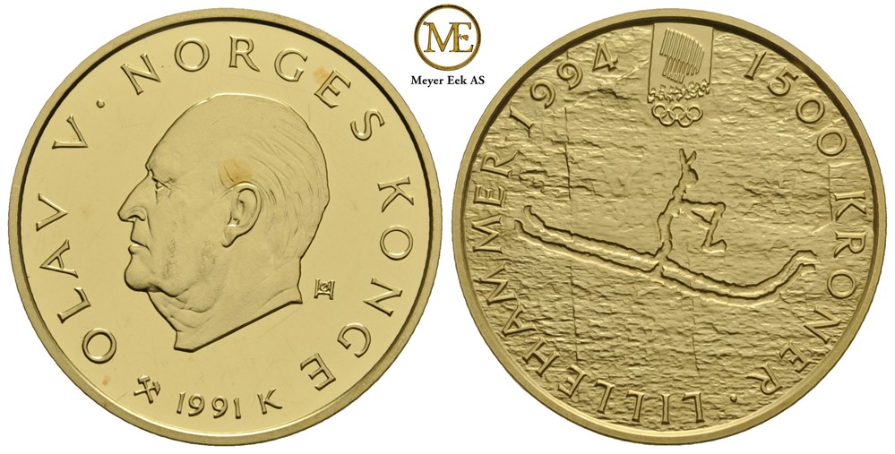 1500 kroner 1991 Lillehammer. Rødøymannen. Proof