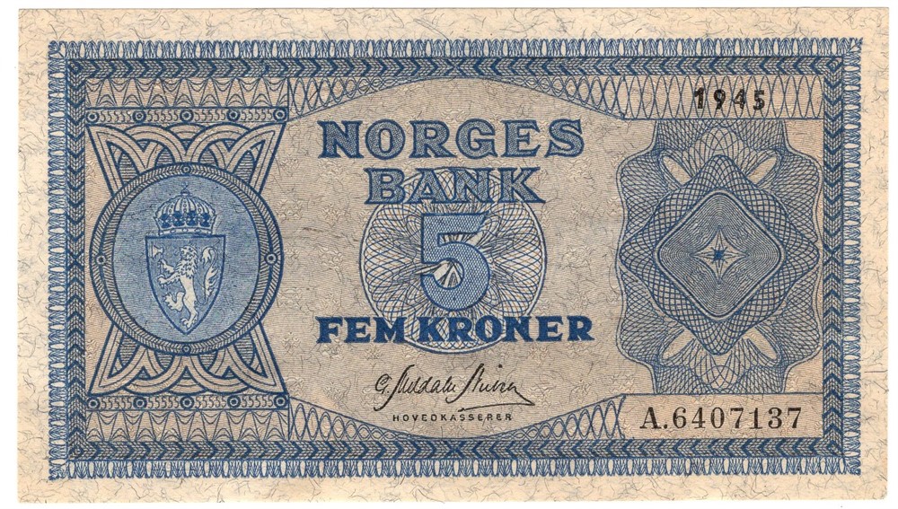 5 kroner 1945 A.6407137. Kv.0/01