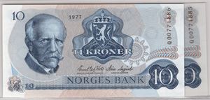 10 kroner 1977 QU. Erstatningssedler i serie. 66 EPQ. Kv.0