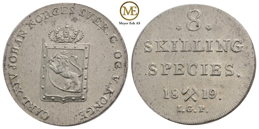 8 skilling 1819 Carl XIV Johan. Kv.0/01