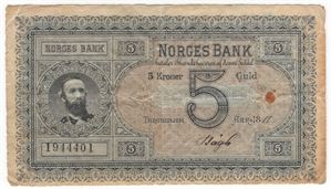5 kroner 1888 Oscar II. No. 1944402. R-seddel. Kv.1-