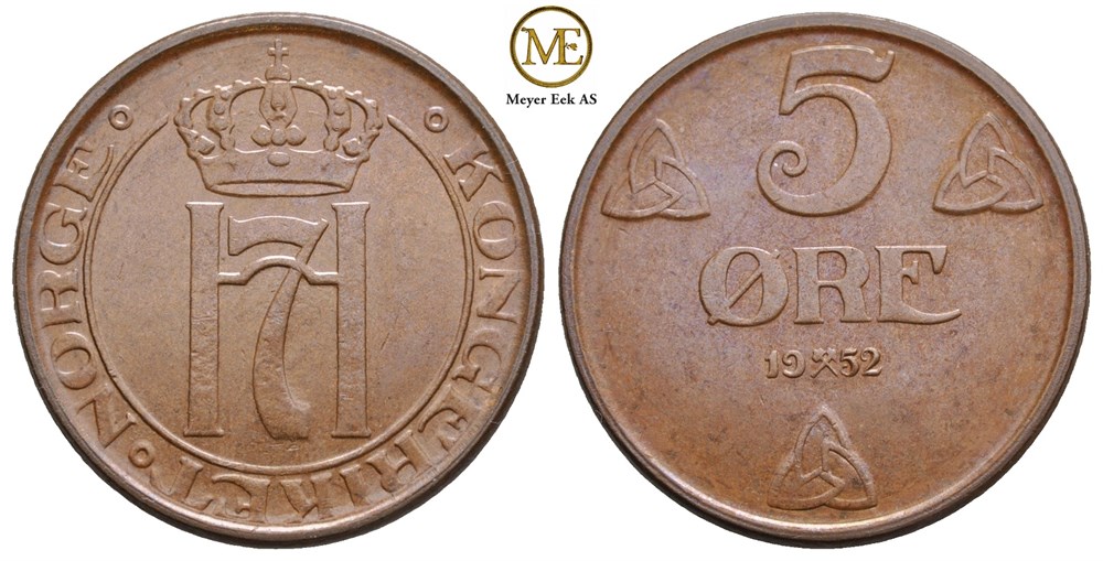 5 øre 1952 Haakon VII. Kv.0