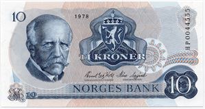 10 kroner 1978 HP erstatningsseddel. Kv.0