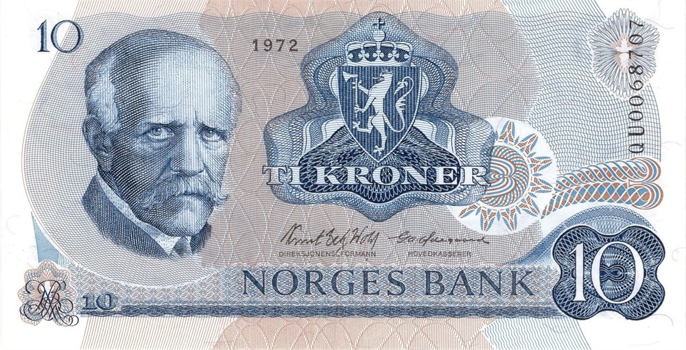 10 kroner 1972 QU erstatningsseddel. Kv.0