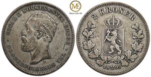 2 kroner 1892 Oscar II. Kv.1