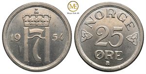 25 øre 1954 Haakon VII. Prakt eksemplar