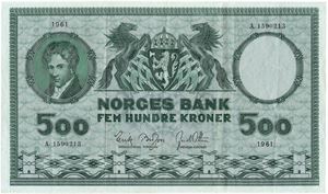 500 kroner 1961 A.1590213. Kv.1/1+