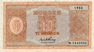 10 kroner 1952 W