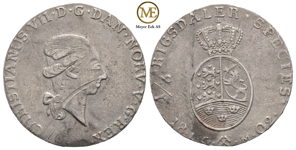 1/3 speciedaler 1802 Christian VII. Kv.1/1+