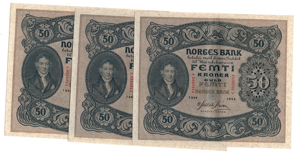 50 kroner 1944 C.9559248-50 i serie. Kv.01