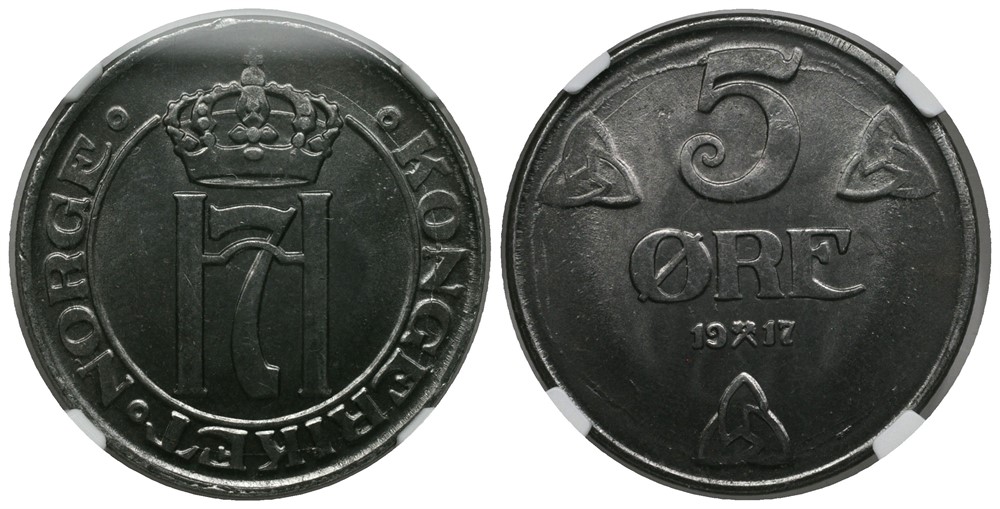 5 øre 1917 Haakon VII. Kv.0