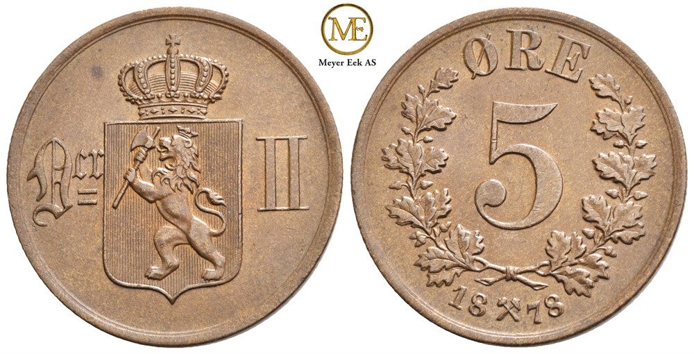 5 øre 1878 Oscar II. Kv.0