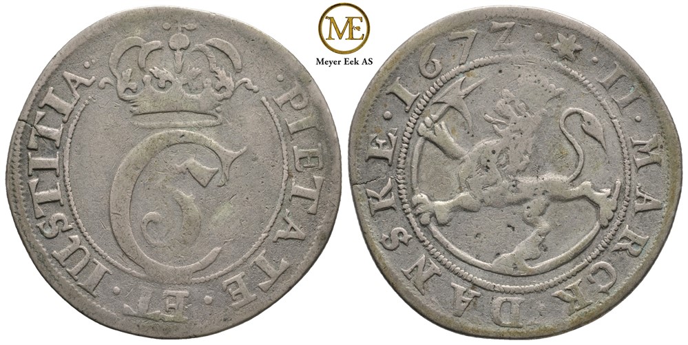 2 mark 1672 Christian V. Kv.1