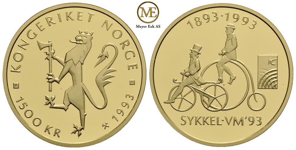 1500 kroner 1993 Sykkel VM. Proof