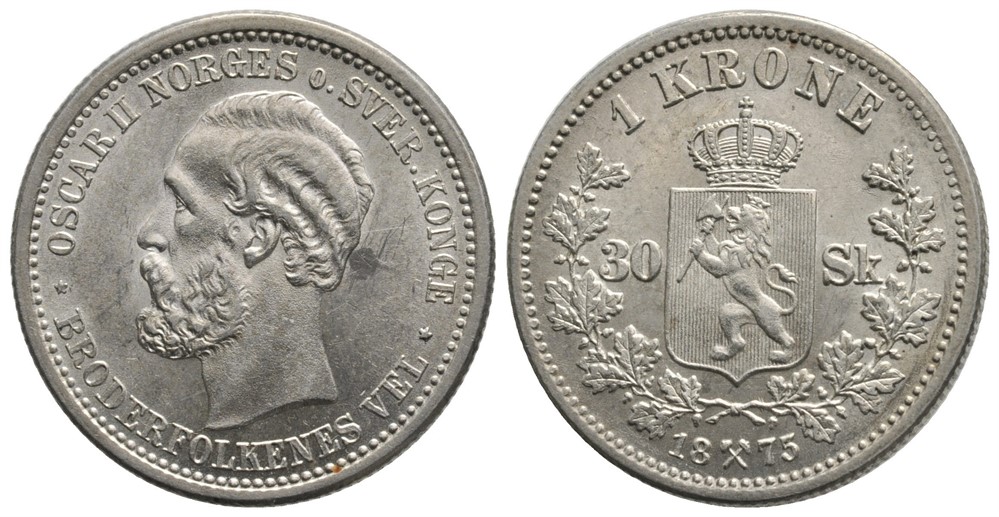 1 krone/30 skilling 1875 Oscar II Kv.0
